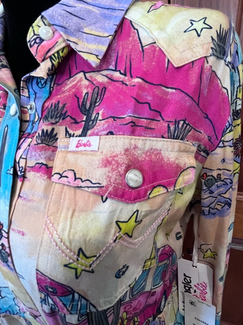 Wrangler X Barbie Girls Western Cowboy Rodeo Dress Pearl Snap Rainbow Sz XL New - Picture 5 of 12